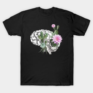 Brain, human anatomy, mental health, succulents plants, aloe cactus T-Shirt